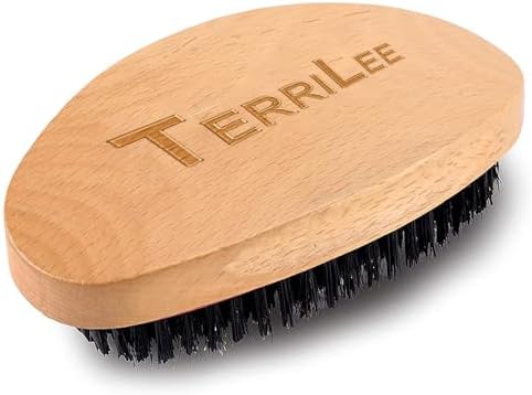 Premium Hard Palm Curved Wave Brush - Medium Hard Brush with Beech and Black Mix Bristles for Men's Hair Styling (Wood Color 2) by Terrilee