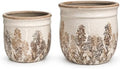 Ceramic Plant Pots Set of 2, 4.7+5.7 Inch Vintage Indoor Planters with Drainage Hole, Farmhouse Ceramic Flower Pots for Indoor Plants, Rustic Cottage Decor for Home Kitchen Garden, Brown by SUREYUESI