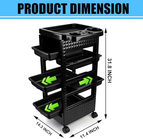 Salon Trolley Cart with Wheels & 5 Drawers, Salon Rolling Stations for Hair Stylist,Hairstylist for Beauty Tattoo Hairdressing Beauty Equipment, Black (T22-5DRAWER) - Image 2