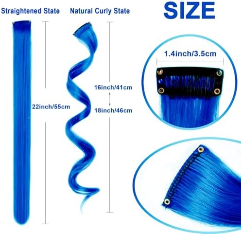 10 Pcs Blue Curly Wavy Synthetic Clip-In Hair Extensions 17 Inch Women Gift - Image 3