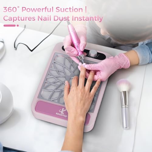Nail Dust Collector for Nail Techs, Compact & Quiet Nail Vacuum dust Collector with Reusable Filter, Powerful Nail Fan Nail Tech Must Haves for Gel Polish, Pedicures, Salon & Home Use, Pink - Image 2