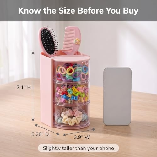 Hair Accessories Organizer, 3-Tier Vanity Caddy, Pink - Image 3