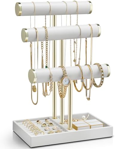 VLANDO Jewelry Organizer, 3 Tier Jewelry Bracelet Necklace Holder with Tray by VLANDO