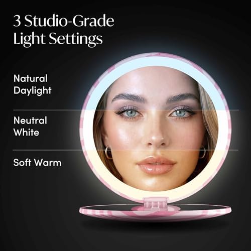 Fancii Taylor LED Lighted Travel Makeup Mirror, Rechargeable, 10x /1x Magnifying, Tru-Glow Lighting System, XL Large 5” Wide | Compact Mirror for Purses (Blush Zebra) - Image 4