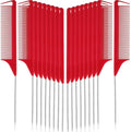Patelai 18 Pcs Rat Tail Combs with Steel Pintail, Red by Patelai