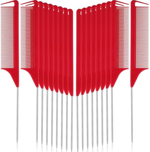 Patelai 18 Pcs Rat Tail Combs with Steel Pintail, Red by Patelai