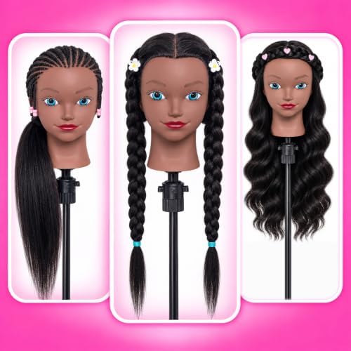 Mannequin Head with 80% Human Hair, 22" Doll Head for Hair Styling - Image 6
