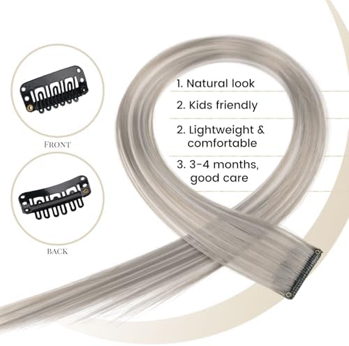 10 Pcs Colored Clip in Hair Extensions 22 Inch Silver Mix Gray - Image 4