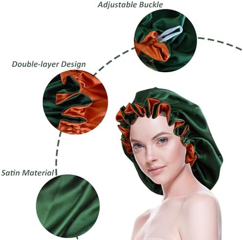 Silk Bonnet for Sleeping Satin Bonnets Double Layer Reversible Hair Cap Bonnet for Women Long Curly Braid Hair (Hunter Green) - Image 3