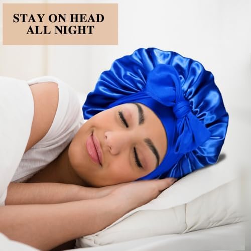 2+3 Large Satin Bonnets with Scrunchies for Women, Hair Bonnet Sleeping Tie Bonnet for Braids Curly Hair - Image 6