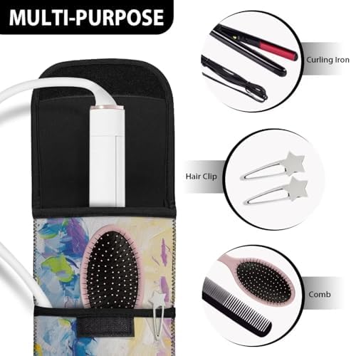 Flashideas Daisy Flat Iron Case Curling Iron Organizers and Storage with Pocket Heat Resistant Neoprene Curling Iron Holder Universal Curling Iron Cover Sleeve Hot Tools Travel Bag - Image 4