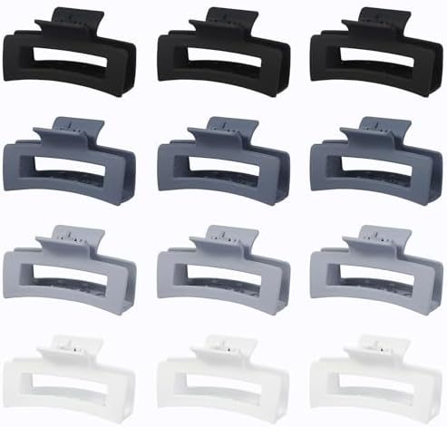 12 Pcs Medium Hair Clips for Women, 3.5 Inch Square Claw Clips, Colorful Hair Claw Clips for Thick and Thin Hair, Bulk Hair Accessories for Women and Girls- Grey - Image 6