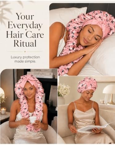 Double Layer Slik Like Satin Bonnet, 33-43" XXL Bonnet for Braids Long Hair - Image 6
