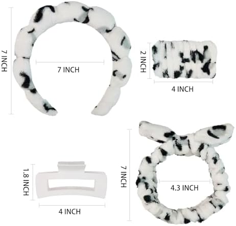7 Pcs Spa Set, Facial Headband and Wristband Set, Skincare Accessories, College Style Girl Idea Gifts, Hair Accessories for Women and Girls（ Black White Leopard Print ） - Image 6