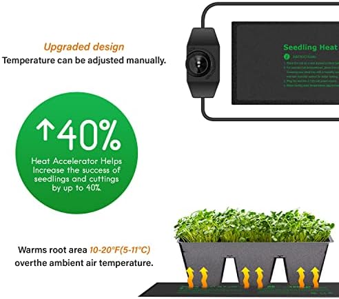 iPower 3" x 20" Seeding Heat Mat with Thermostat Temperature Adjustable Knob Durable Warm Hydroponic Plant Germination Starting Pad, Black - Image 2