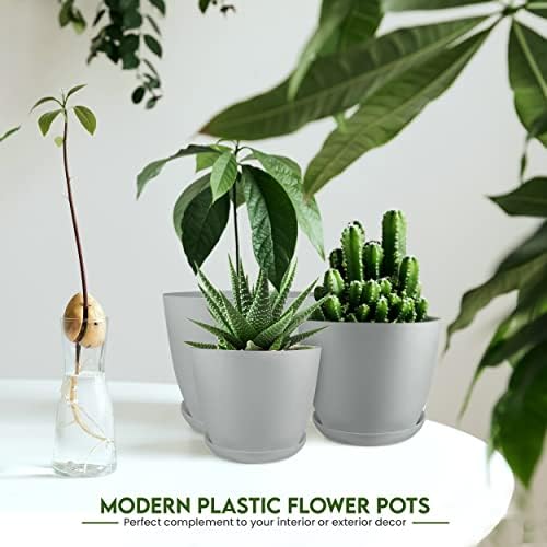 Plant Pots Indoor with Drainage, 10 Pack Multi-Size Planters Set, Grey - Image 2