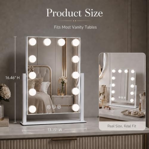 Vanity Mirror with Lights, Dimmable Desk Mirror, 12 Bulbs, 16.4'' x 13.1'' - Image 2