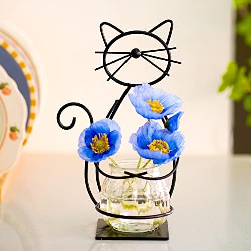 Desktop Cat Planter Propagation Station, Glass Vase Metal Stand - Image 5
