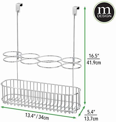 mDesign Metal Over Door Bathroom Hair Care & Styling Tool Organizer Storage Basket for Hair Dryer, Flat Irons, Curling Wands, Hair Straighteners - Hang Inside/Outside Cabinet Doors - Chrome - Image 5