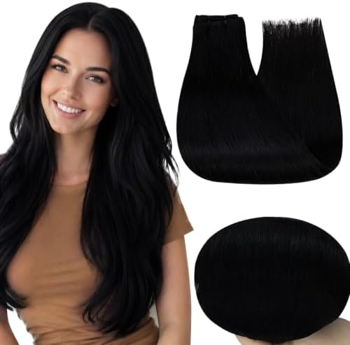 Full Shine Sew In Hair Extensions Human Hair Jet Black 18 Inch 105g by FullShine