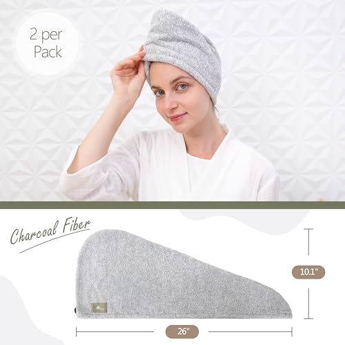 myHomeBody Hair Towel Wrap, Quick Drying Turban, Absorbent Cap – 2 Pack - Image 3