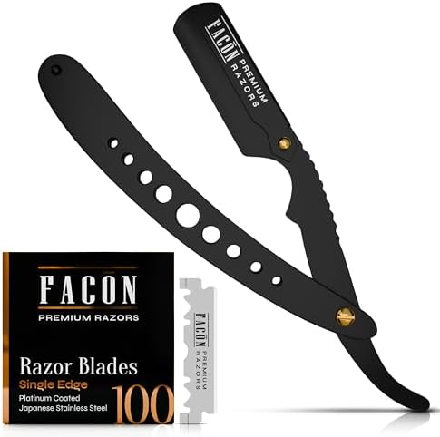 Facón Straight Razors for Men - Professional Barber Straight Edge Razor Kit with 100 Blades, Classic Stainless Steel Barbero Shaver for a Smooth & Precise Shave, Premium Barber Razor for Men's Shaving by Fac%C3%B3n