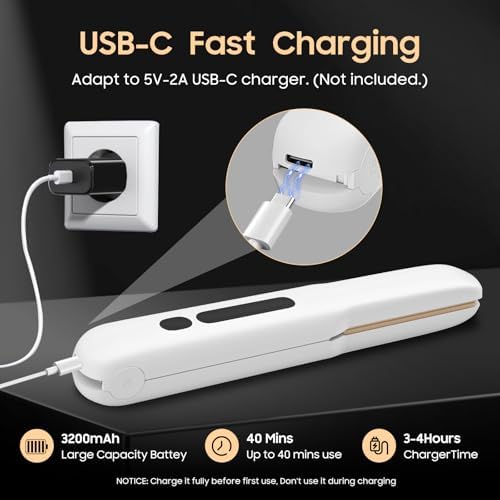 Cordless Hair Straightener, Portable Flat Iron for Travel, 2 in 1 Hair Styling Tools for straightening and Curling, Lightweight on-The-go - Image 5