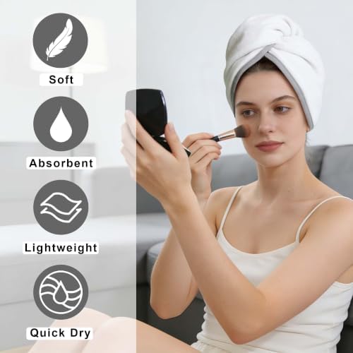 VOOVA & MOVAS Hair Turban 2 Pack,Light Gray White,Anti-Frizz Quick Dry - Image 2