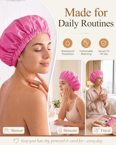 Edoneery Shower Caps for Women Reusable Waterproof, Shower Hair Cap - Image 4
