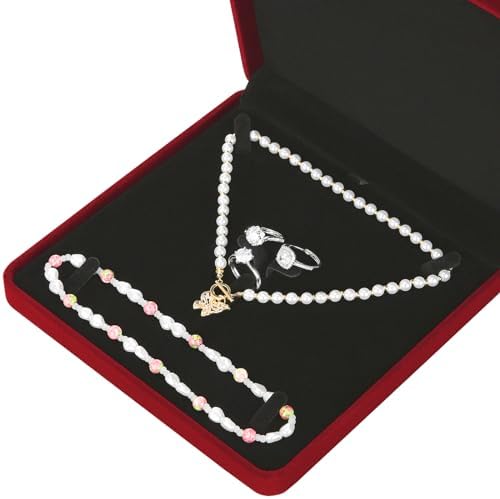 LETURE Velvet Jewelry Set Box, Velvet Gift Box for Bracelet Necklace Earring Ring (Red) - Image 3