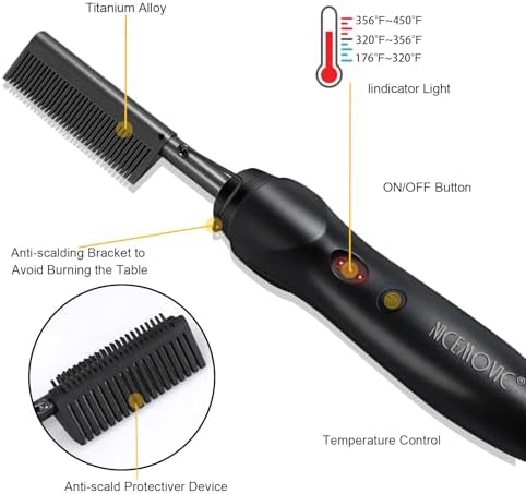 NICEMOVIC Ceramic Heating Hair Straightener Comb - Hot Pressing Brush for Natural Black Hair, Beard Wigs, and Curling (Black) - Image 7