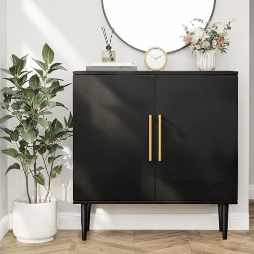Vrullu Modern Storage Cabinet, Free Standing Buffet Cabinet, Black Sideboard and Buffet Storage, Wood Accent Furniture for Living Room, Hallway, Entryway, Dining Room (1, Black) - Image 4