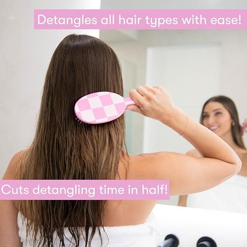 FRAMAR Checkered Hair Brush Detangler, Wet Hair Brushes For Women – Pink - Image 3
