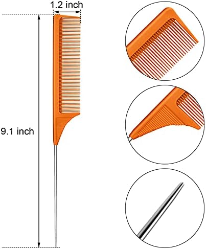 Leinuosen 3 Pack Rat Tail Comb Carbon Fiber,Orange - Image 2