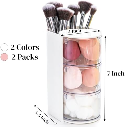 Eorbow 2 Pack Hair Accessories Organizer, 3-layer Rotatable Hair Tie Holder, Clear Acrylic Hair Brush Storage Box for Girls, Bathroom Makeup Container Case for Headband Bow Clip Cotton Swab - Image 2