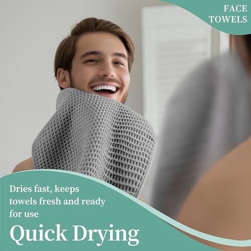 Microfiber Waffle Face Towels, 4 Pieces, Soft, Absorbent, Fast Drying, Lint Free 430 GSM (Gray) - Image 5