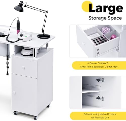 Manicure Table Nail Desk with Dust Collector & Wheels (White) - Image 6