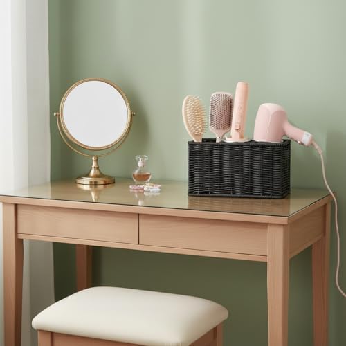 Hair Tool Organizer,Wall Mount Curling Iron Holder,Waterproof Wicker Hot Tools Organizer for Hair Dryer,Flat Irons,Curling Wands,Straighteners Storage,in Cabinet,Bathroom,Vanity (Black) - Image 2