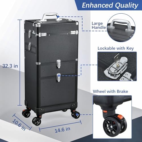 Yueieoun Salon Cart with 4 Drawers, Hair Stylist Cart with Wheels Portable Salon Station with Worktop Tray, Rolling Makeup Train Case Cosmetology Case for Barbering or Hairstyling Service - Image 5