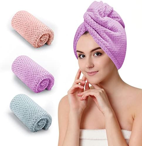 CZZXI 3 PCS Microfiber Hair Towel, Hair Wraps for Women Wet Hair, Fast Drying Hair Turban, Anti Frizz Head Towels Wrap for Curly Hair (Purple, Pink, Blue) by CZZXI