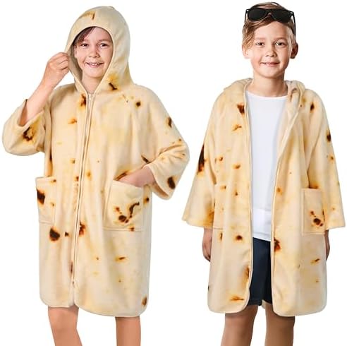 SUN CUBE Kids Hooded Towel Robe, Zip-Up Fleece Swim Cover Up, Ages 7-12 by SUNCUBE