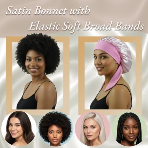 Satin Bonnet for Sleeping Women Curly Hair Large Silk Bonnet with Tie - Image 7
