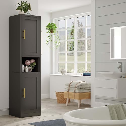 67" Tall Narrow Bathroom Storage Cabinet, Metal Pantry Cabinet, Black - Image 2