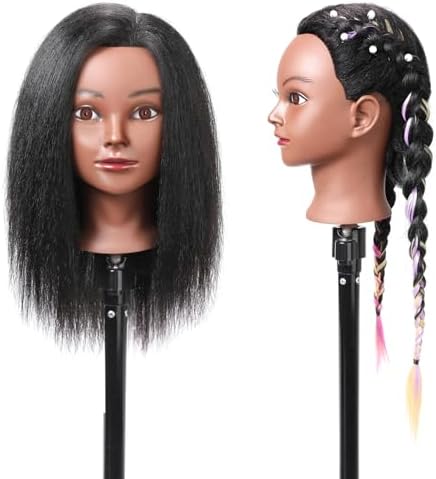 SOPHIRE 14" 100% Real Hair Mannequin Head with stand, Hairdresser Cosmetology Mannequin Manikin Training Practice Doll Head for Braiding Hairstyling - Black - Image 2