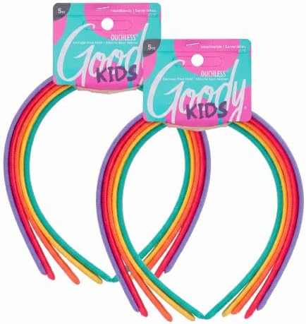 GOODY Kids Ouchless Classic Headband, Assorted Colors - For All Hair Types - Beautiful Design for Instant Style - Pain-Free Hair Accessories for Boys, and Girls, 5 Count (Pack of 2) by Goody