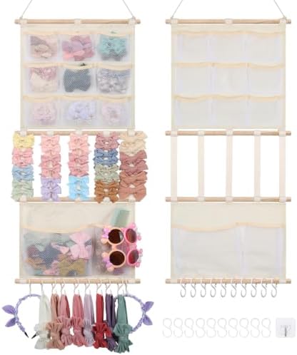 Bow Holder Hair Clip Organizer Headband Holder w/Mesh Pockets by iHansee