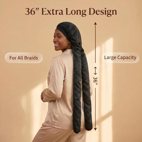 Satin Bonnet for Women, Extra Long Sleep Cap for Braids - Image 2