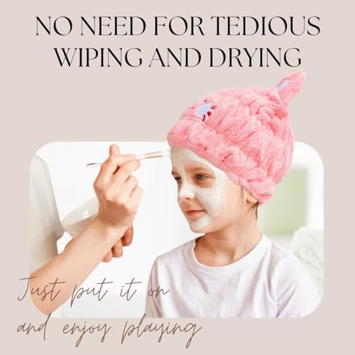 Microfiber Hair Towel Wrap for Kids, Pink Cat Toddler Quick Drying Cap - Image 6