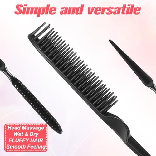 2 Pcs 3 Row Comb for Natural Hair, Three Row Comb for Curly Hair with Rat Tail Handle, Unbraider to Take Braids Out Tool, Detangling Sectioning Styling Combs for Women & Men (Black) - Image 5