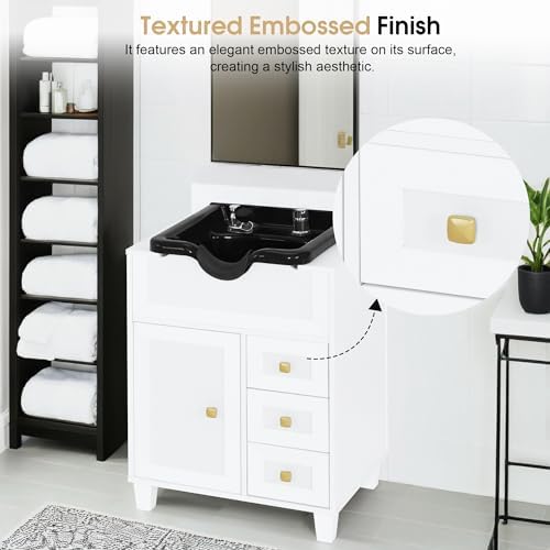 BarberPub Barber Storage Shampoo Station with Bowl & Cabinet 7131 (White) - Image 4